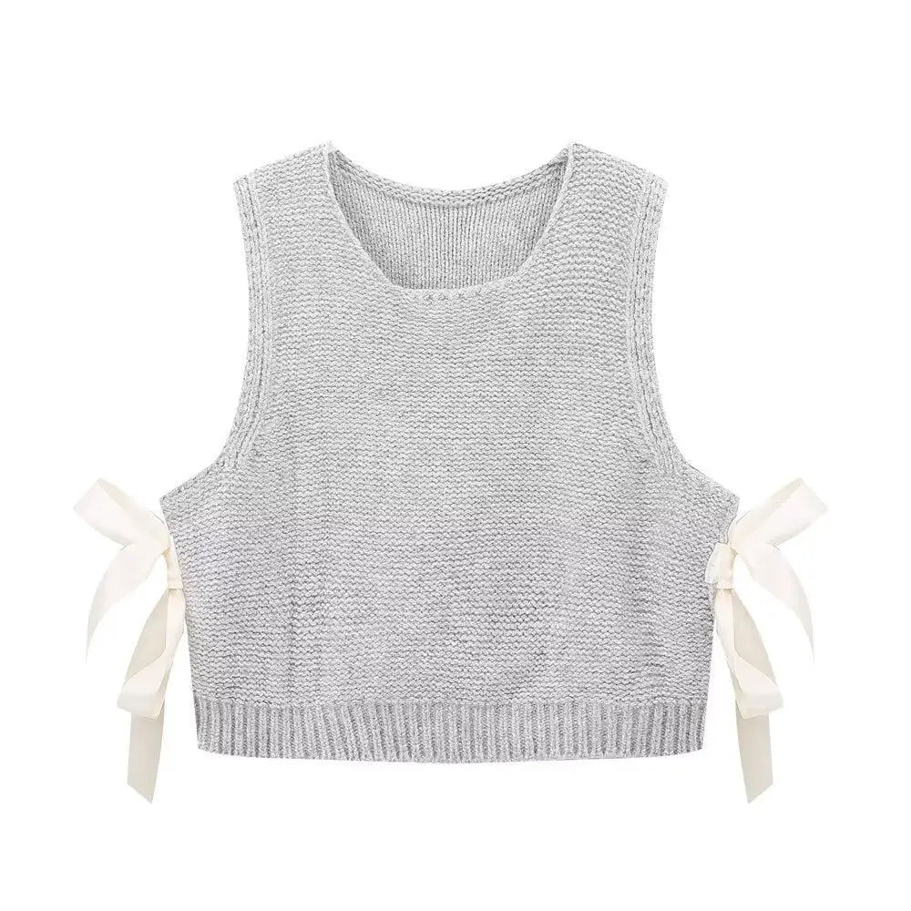BreezyBow: Women’s Hollow Out Sweater Vest - Side Lace Up Gray / S