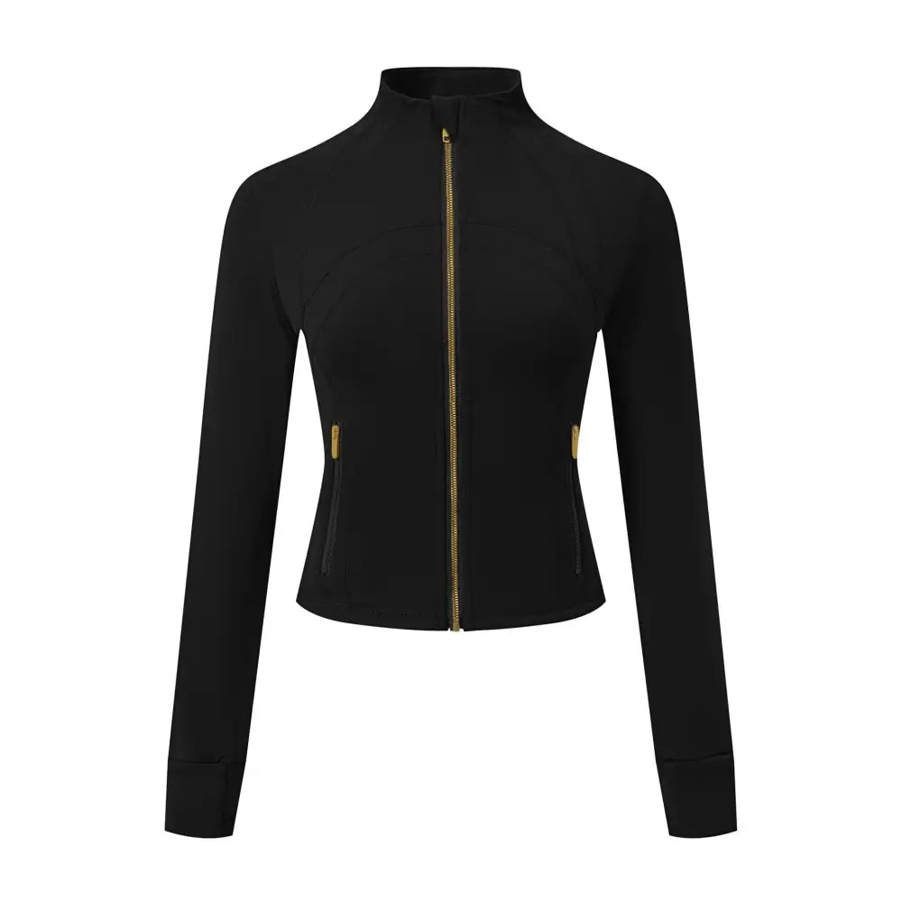 Black zip-up athletic jacket.