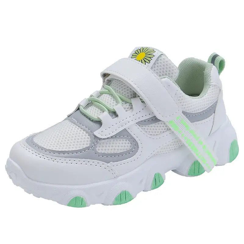 BreezyStride Girls’ Mesh Sneakers - Green AF11 double net / 26