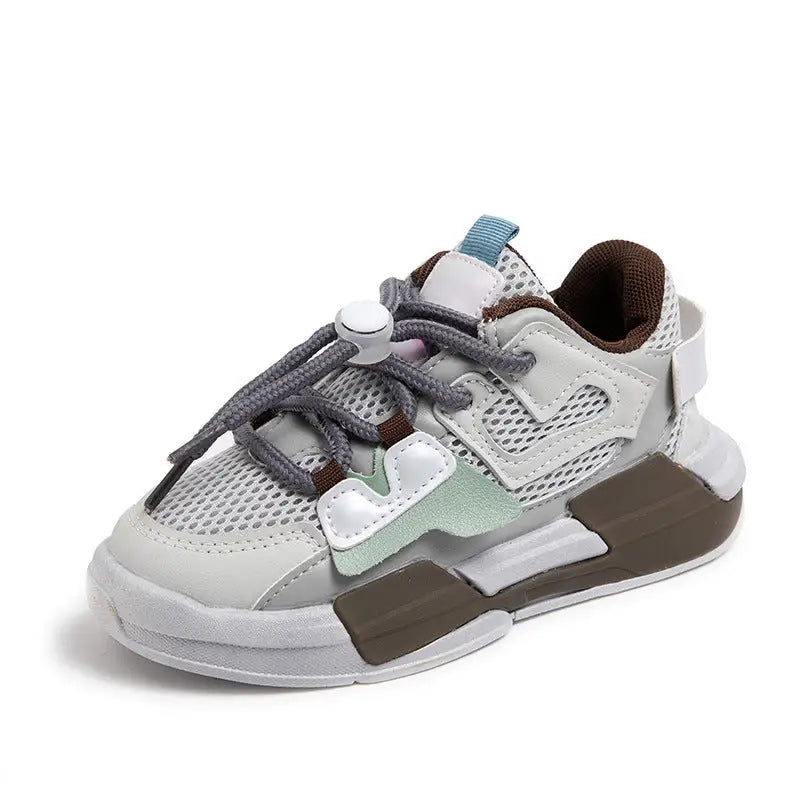 BreezyStride Girls’ Mesh Sneakers - Grey A1216 double net / 26