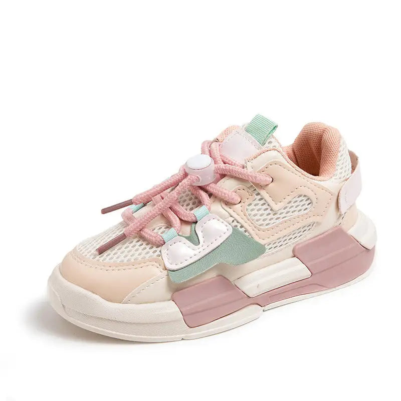 BreezyStride Girls’ Mesh Sneakers - Pink A1216 double net / 26