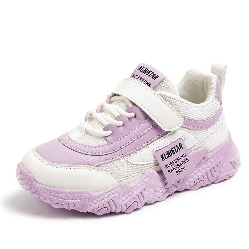 BreezyStride Girls’ Mesh Sneakers - Purple A9319 double net / 26