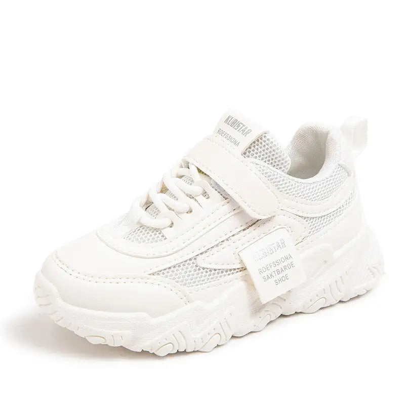 BreezyStride Girls’ Mesh Sneakers - White A9319 double net / 26