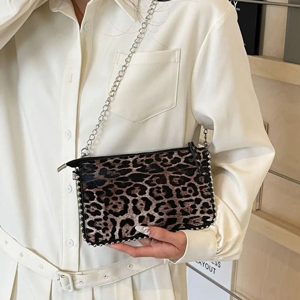 Brown and White PU Suitcase Style Square Shoulder Bag with Chain Trend Style
