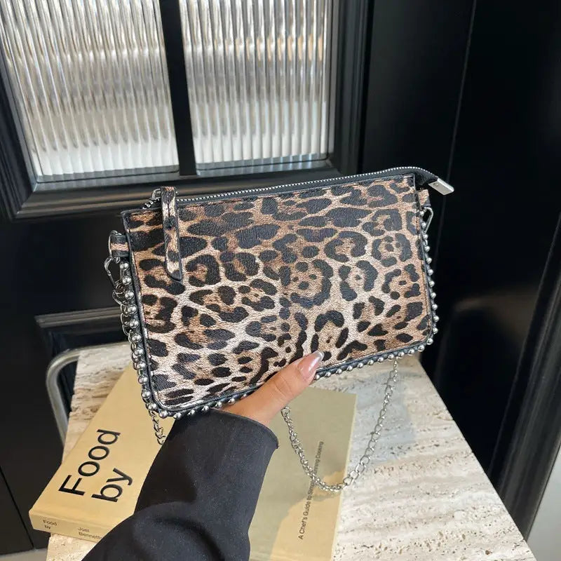 Brown and White PU Suitcase Style Square Shoulder Bag with Chain Trend Style - Brown