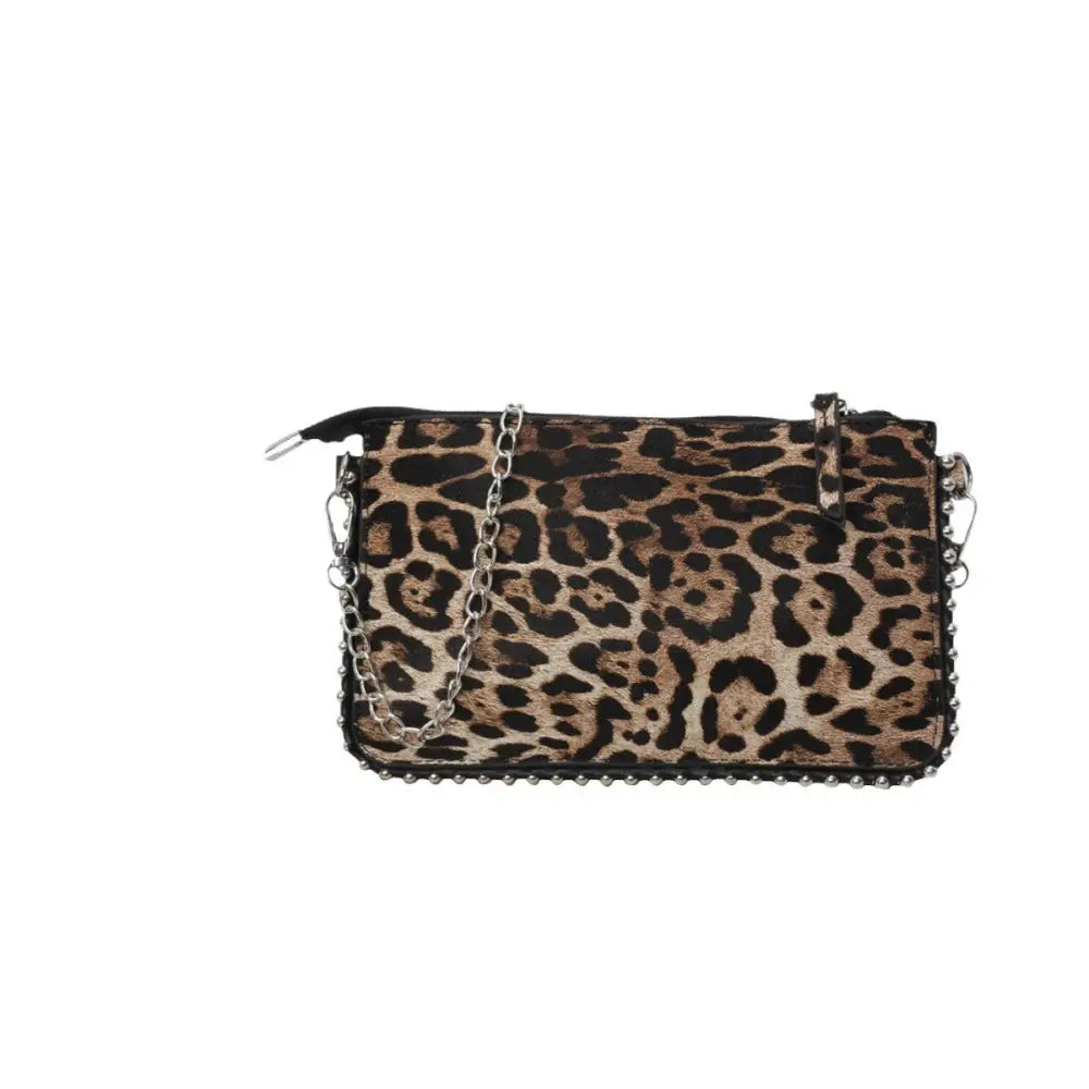 Brown and White PU Suitcase Style Square Shoulder Bag with Chain Trend Style