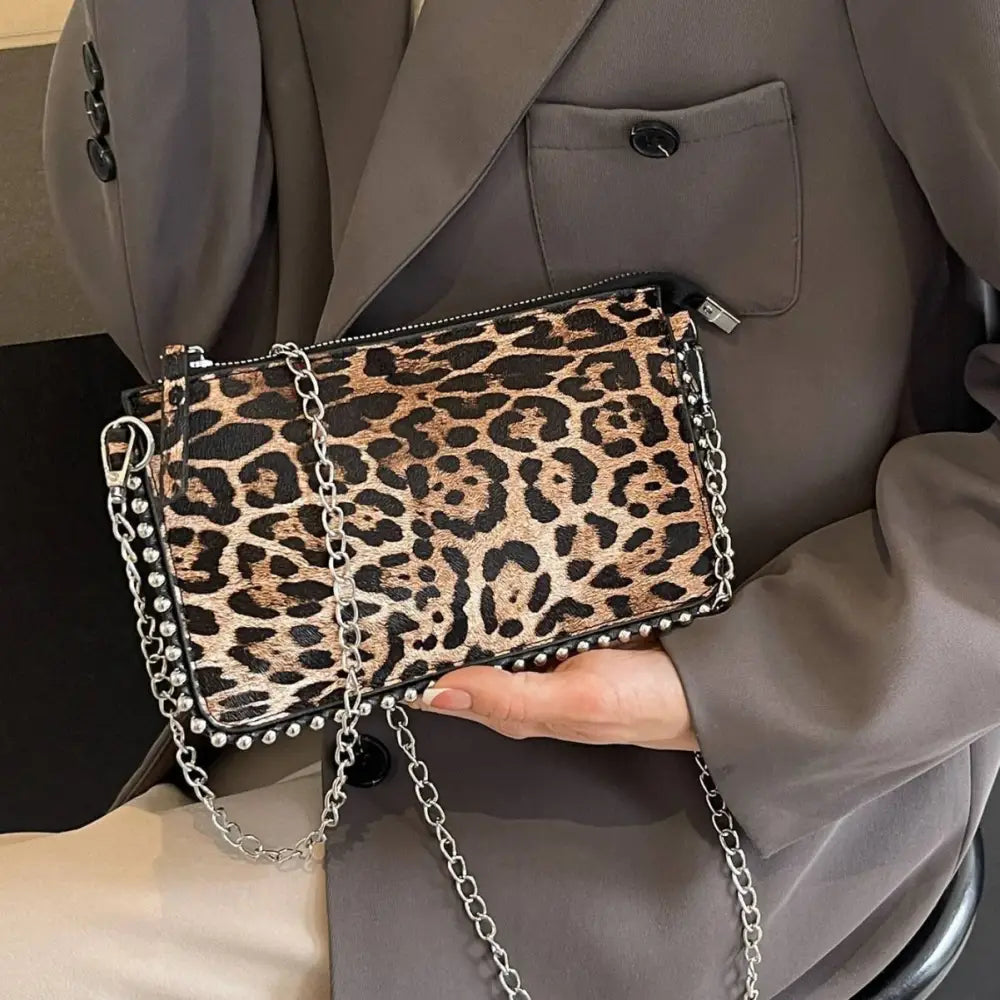 Brown and White PU Suitcase Style Square Shoulder Bag with Chain Trend Style