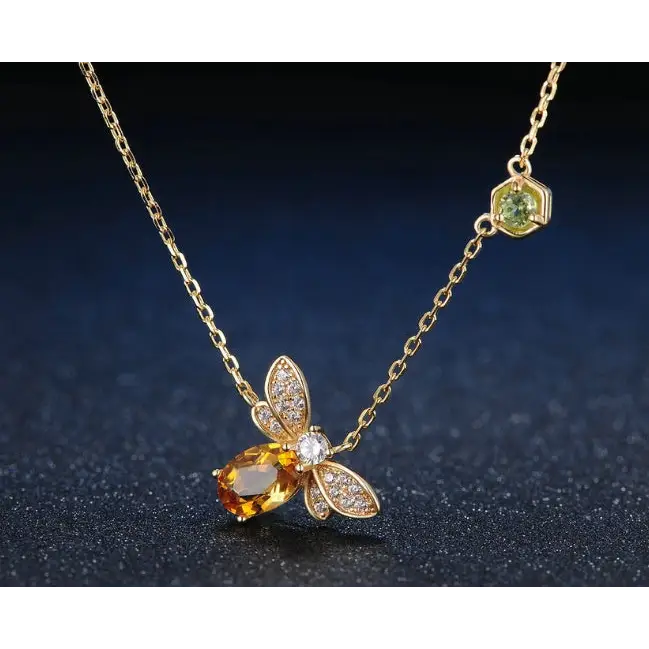 BuzzGleam Citrine & Peridot Bee Necklace