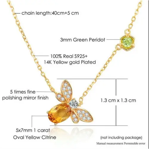 BuzzGleam Citrine & Peridot Bee Necklace
