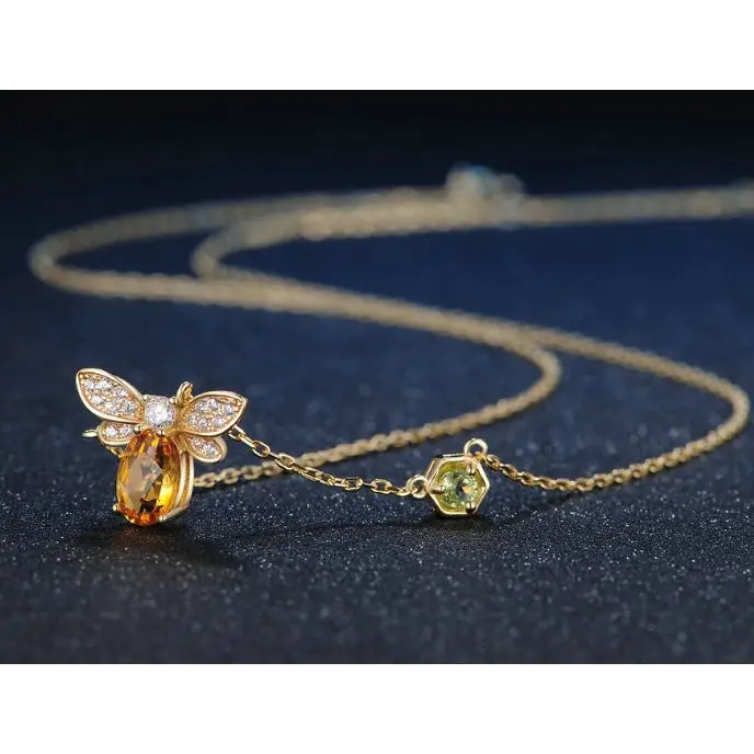 BuzzGleam Citrine & Peridot Bee Necklace