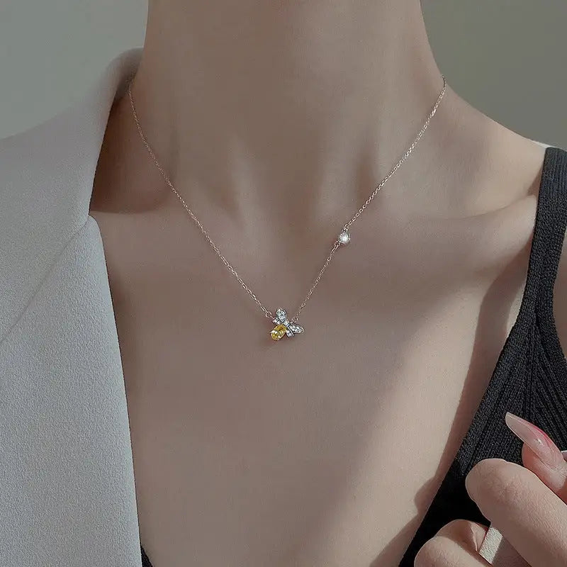 BuzzGleam Citrine & Peridot Bee Necklace - Silver