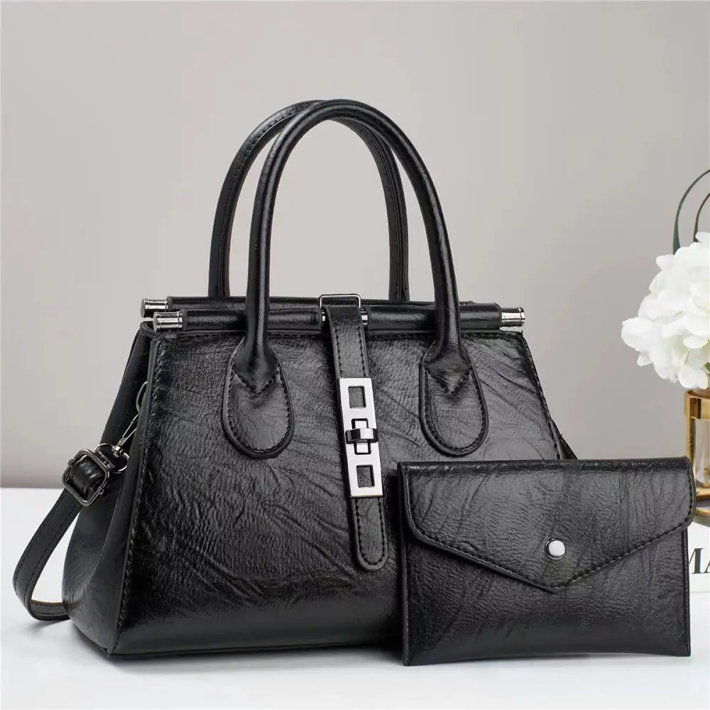 Candy Pop Retro Textured Large Capacity Shoulder Bag - Black