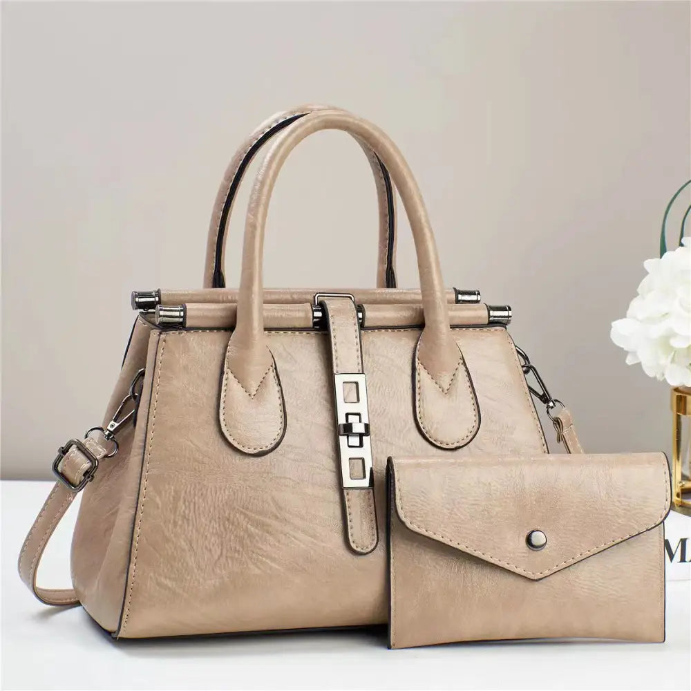 Candy Pop Retro Textured Large Capacity Shoulder Bag - Khaki