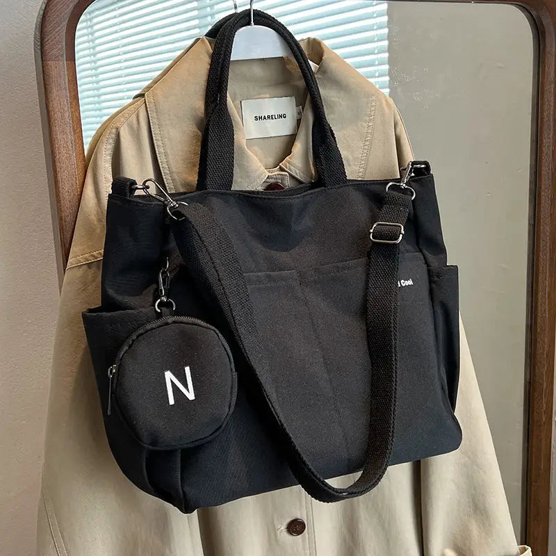 Canvas Crossbody Bag with Wallet Black White Khaki