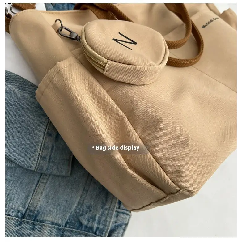 Canvas Crossbody Bag with Wallet Black White Khaki