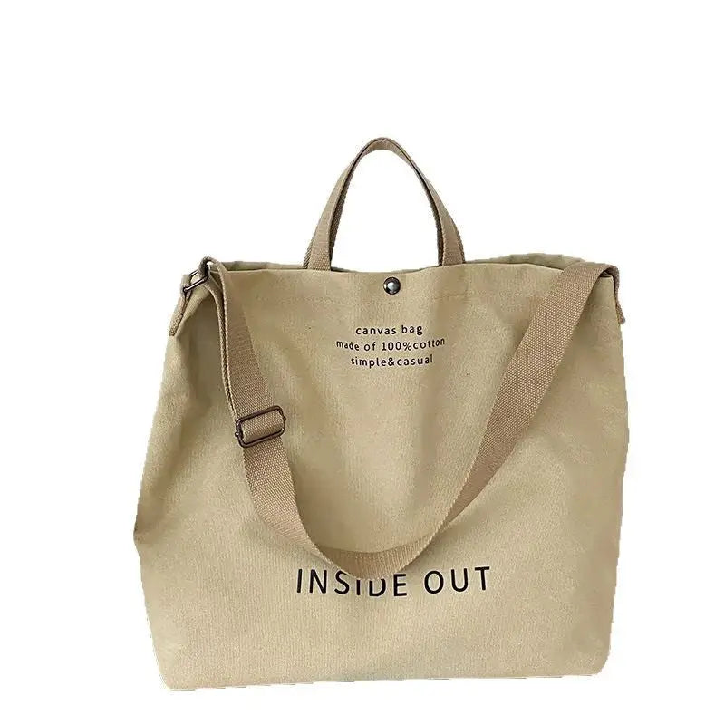Canvas Horizontal Square Handbag with Multiple Pockets