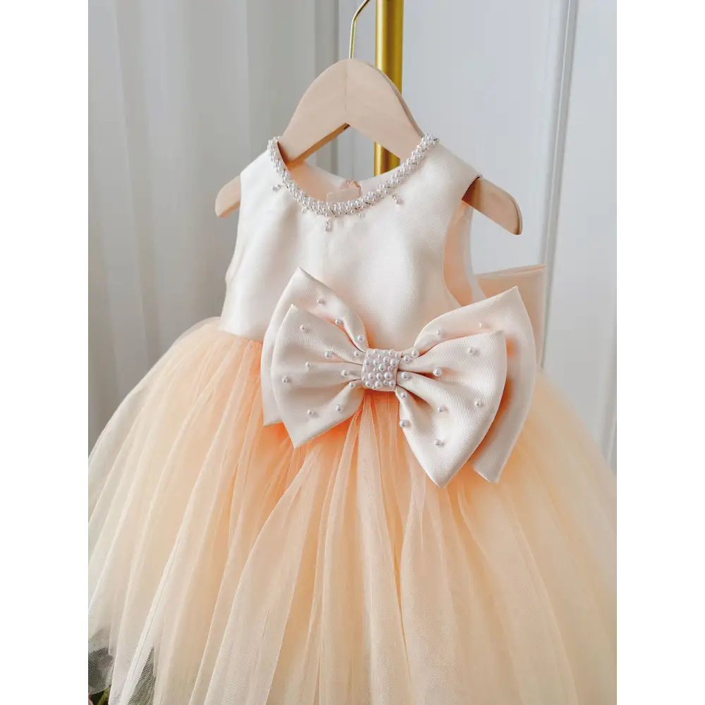 Champagne Dream: Girls’ Summer Bow Dress & Coat - Champagne Sleeveless Dress / 80cm