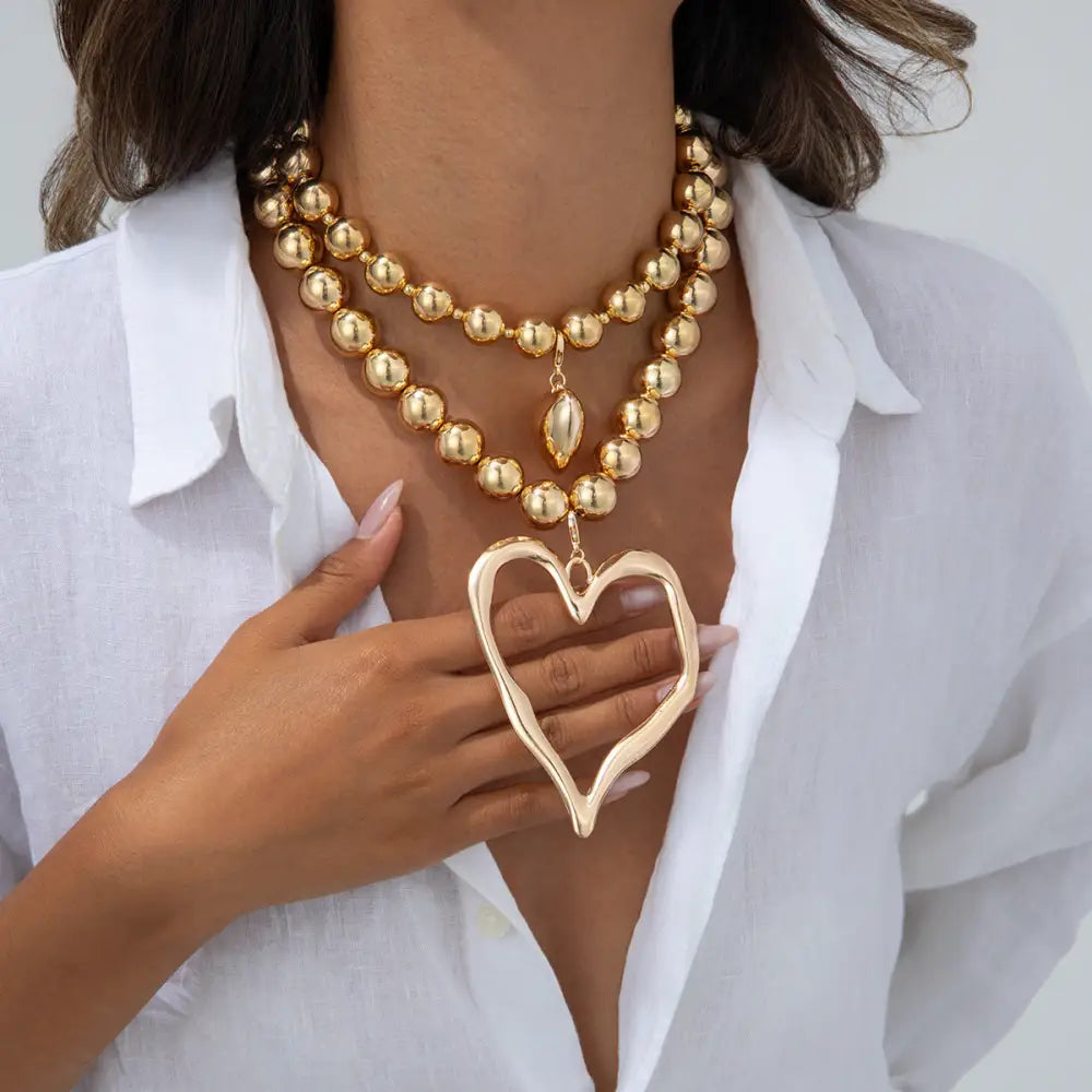 CharmFlare Bold Love Pendant Beaded Necklace - Golden Suit