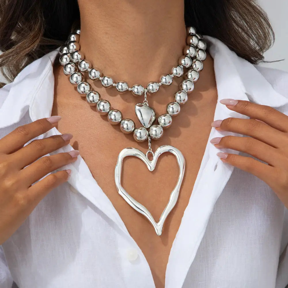 CharmFlare Bold Love Pendant Beaded Necklace - Silver Suit