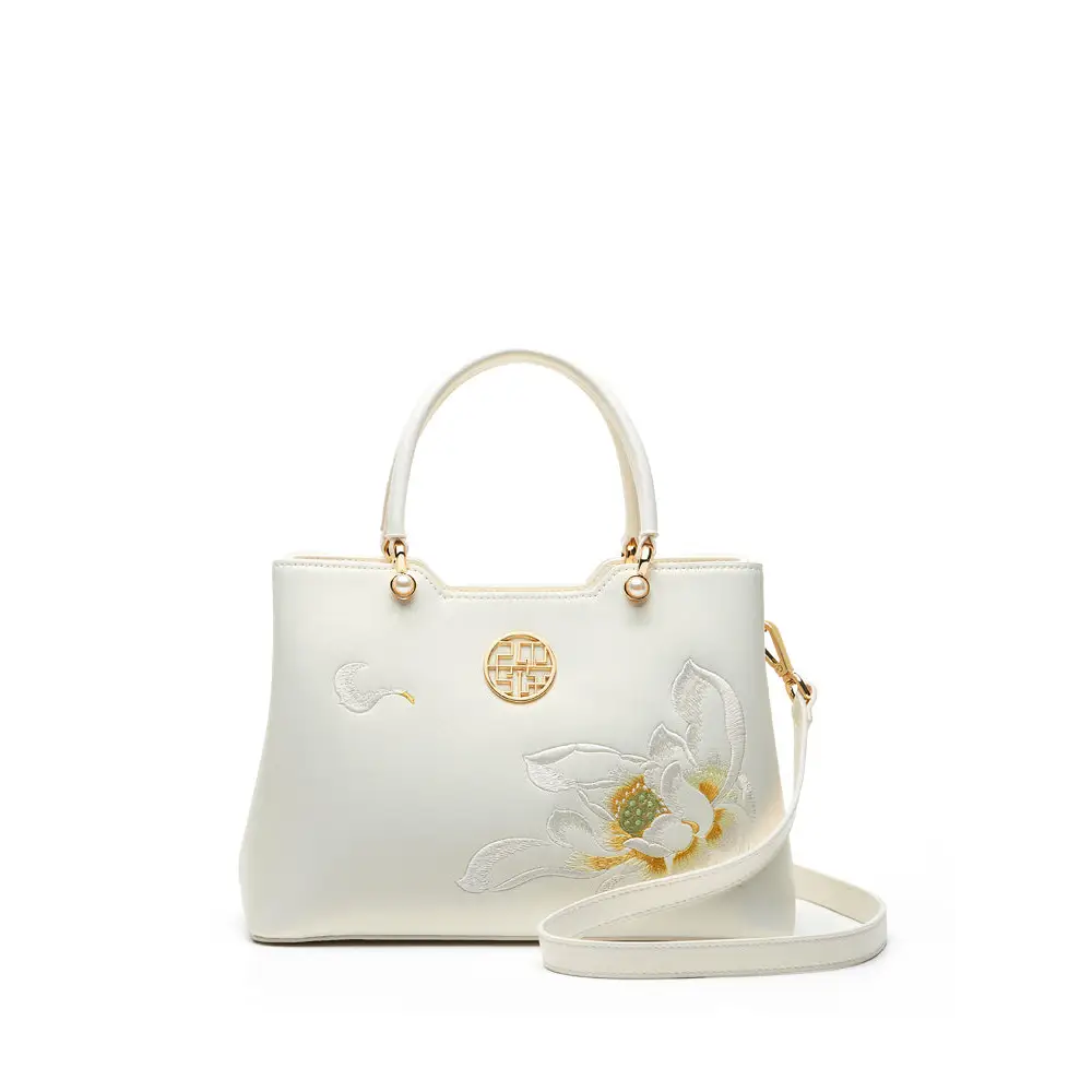 Cheongsam Luxe: Cowhide Shoulder Elegance - Pearlescent White