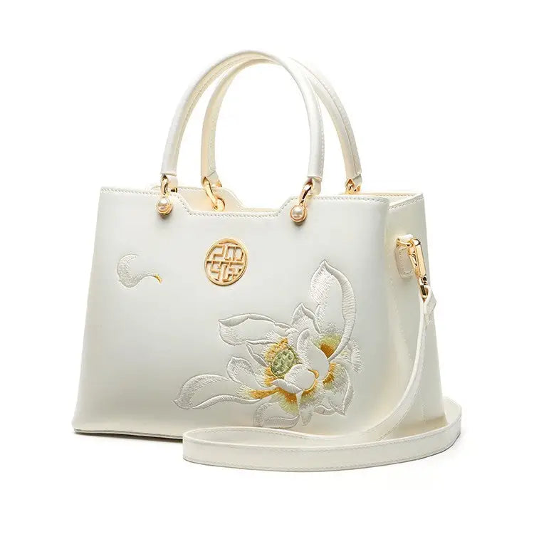 Cheongsam Luxe: Cowhide Shoulder Elegance - Pearlescent White