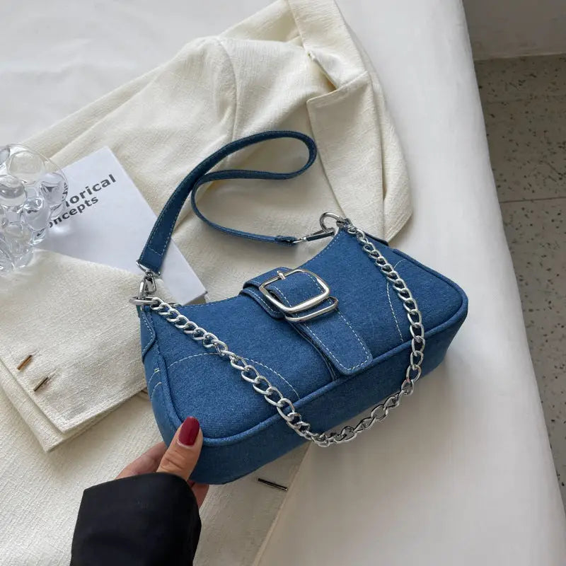 Chic Chain Canvas Crossbody - Blue