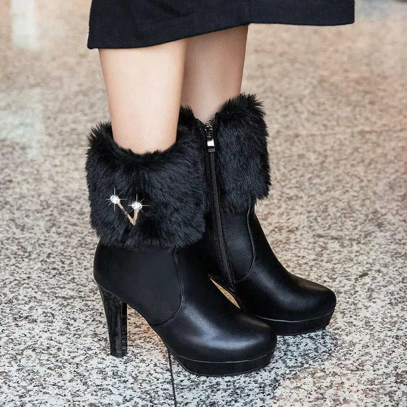 Chic Frost: Women’s Chunky Heel Winter Booties