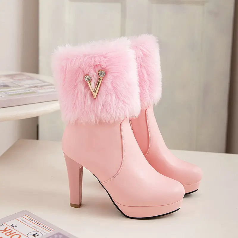 Chic Frost: Women’s Chunky Heel Winter Booties