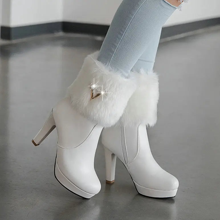 Chic Frost: Women’s Chunky Heel Winter Booties
