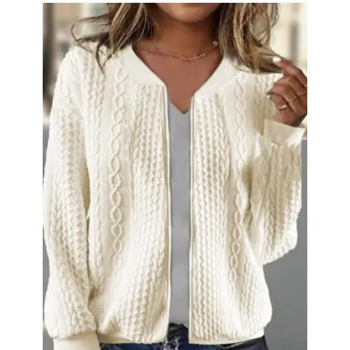 Chic Jacquard Coat - Women’s - Beige White / S