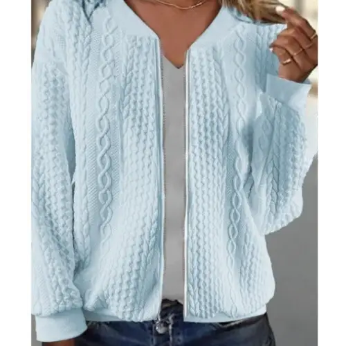 Chic Jacquard Coat - Women’s - Light Blue / S