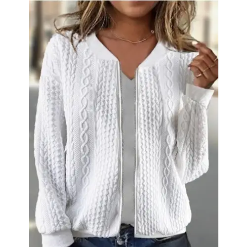Chic Jacquard Coat - Women’s - White / S