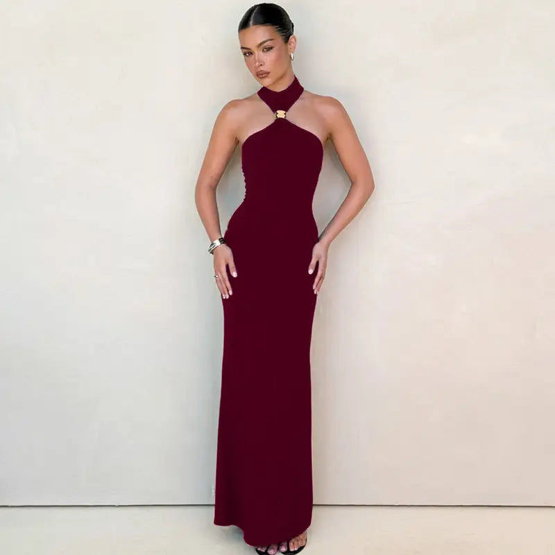 Chic Slit Dress - Wine Red / S