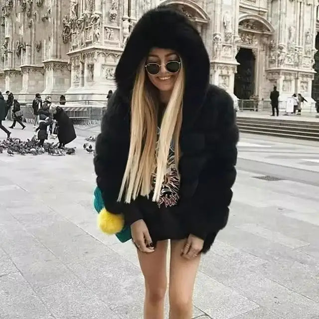 ChicBlend: Women’s Patchwork Fur Grass Hoodie - Black / S