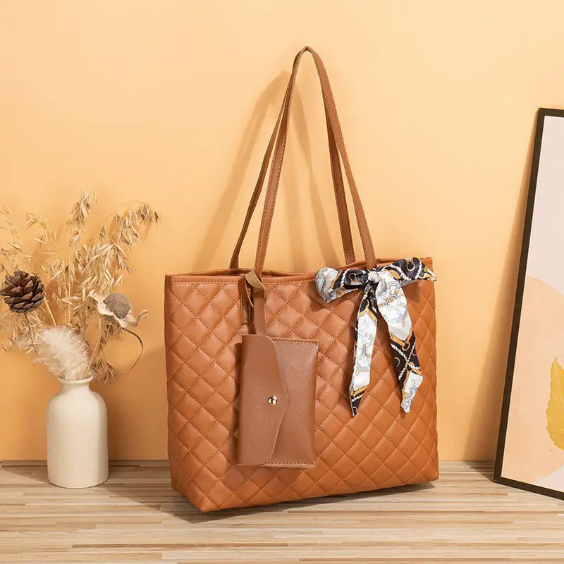 ChicCarry: Diamond Plaid Large Tote for Women - Brown