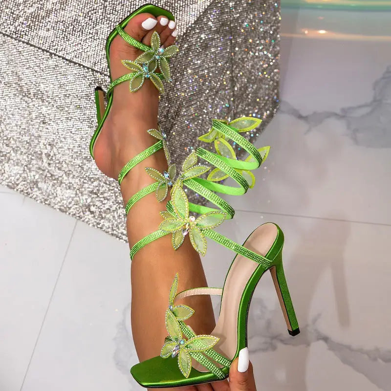 ChicCharm Bow Stiletto Sandals - Green / 36