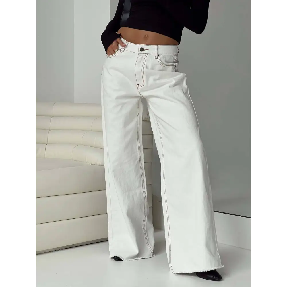 ChicComfy Euro-America Women’s Denim Trousers - White / S