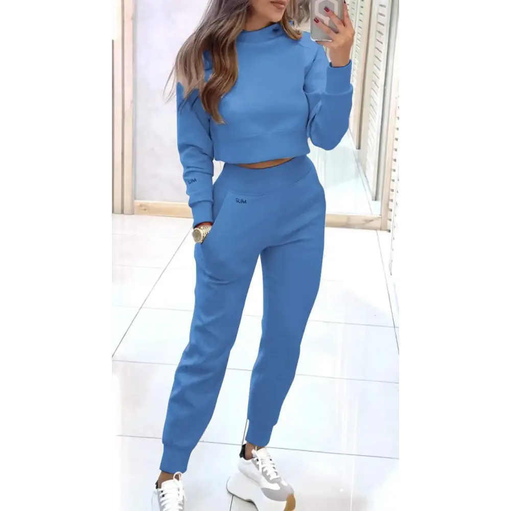 ChicFlex Sport Set: Stand Collar & Slim Trousers - Blue / S