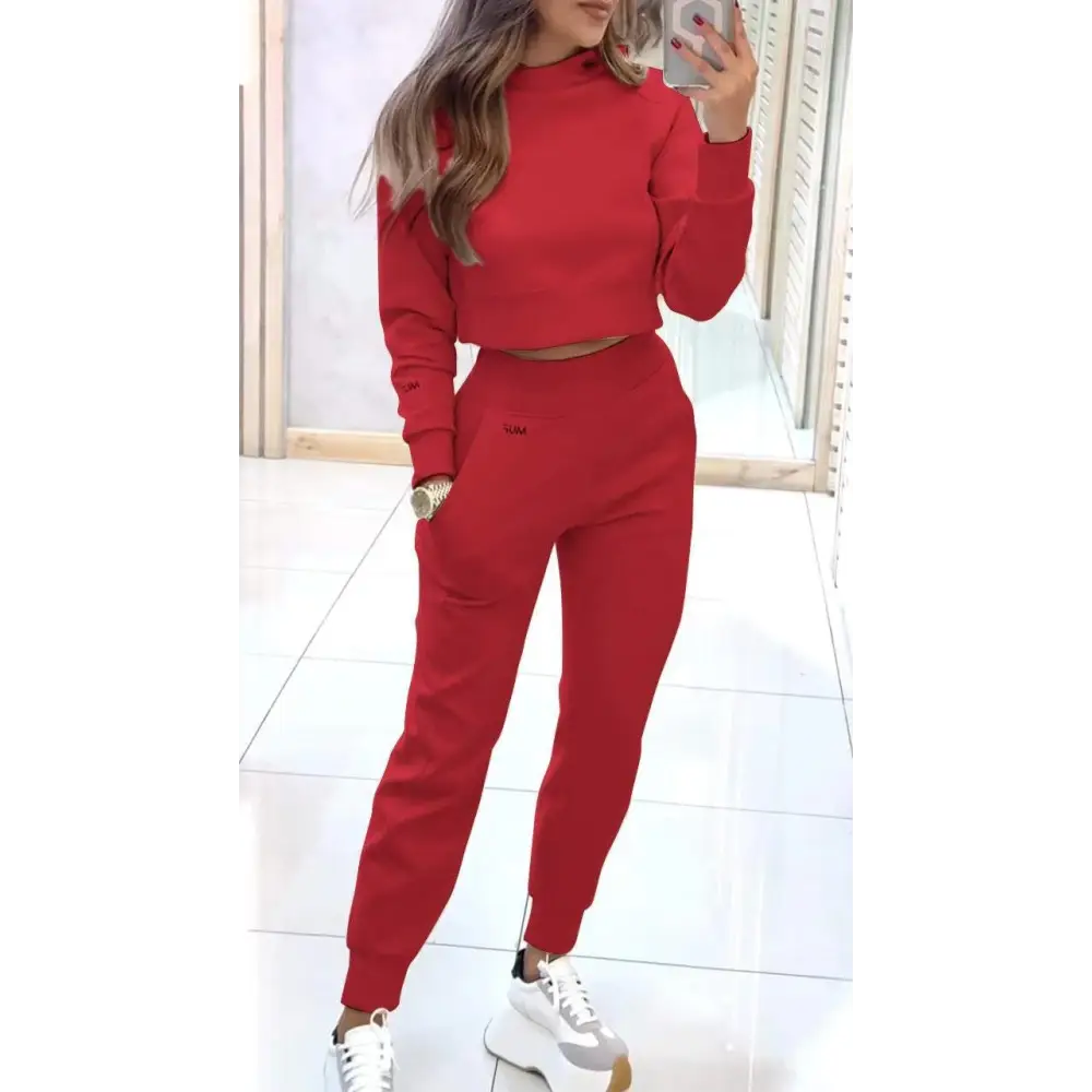 ChicFlex Sport Set: Stand Collar & Slim Trousers - Red / S