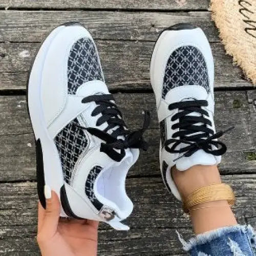 ChicLift Women’s Lace-Up Casual Sneakers - Black / 36