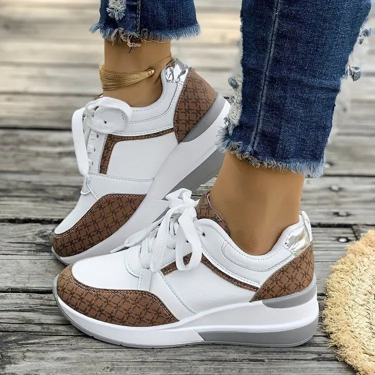 ChicLift Women’s Lace-Up Casual Sneakers - Brown / 36