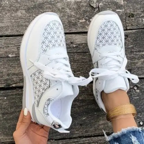 ChicLift Women’s Lace-Up Casual Sneakers - White / 36