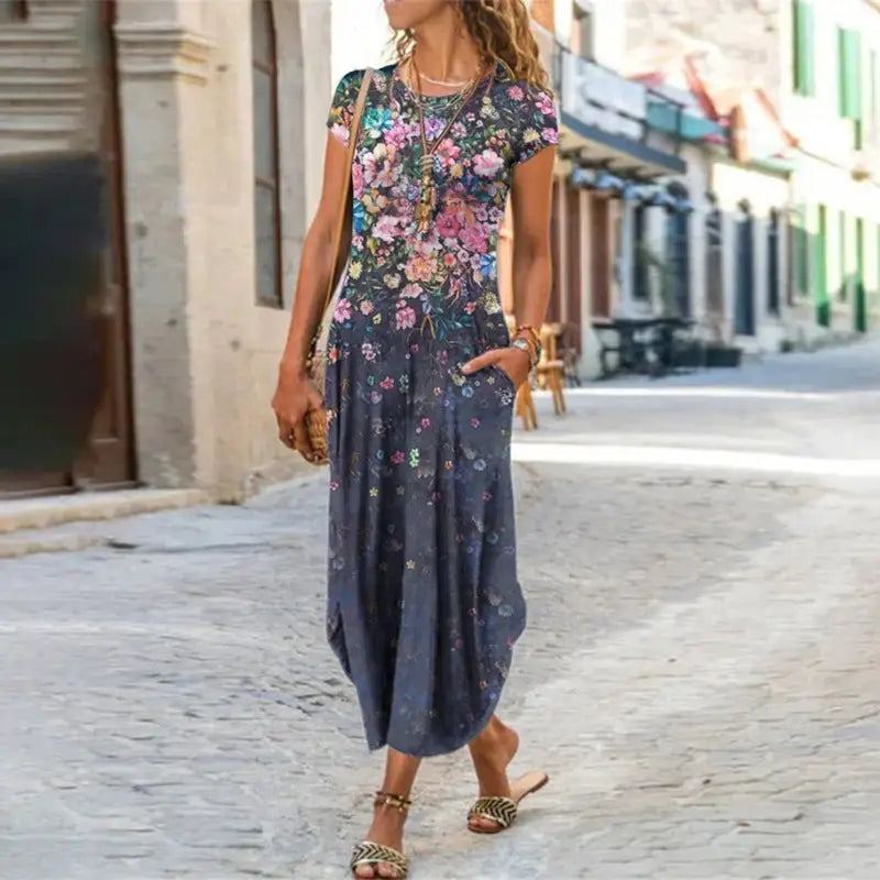 ChicPrint Round Neck Pocket Dress