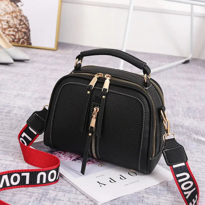 ChicSquare: Wide Strap Women’s Shoulder Handbag - Pure black