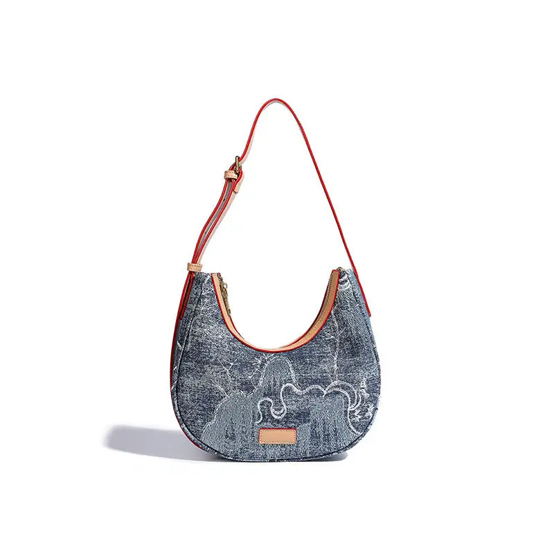 ChicStitch: Elegant Embroidery Bag for Women - Blue