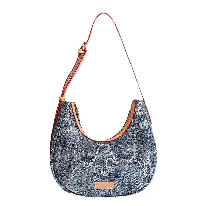 ChicStitch: Elegant Embroidery Bag for Women - Blue