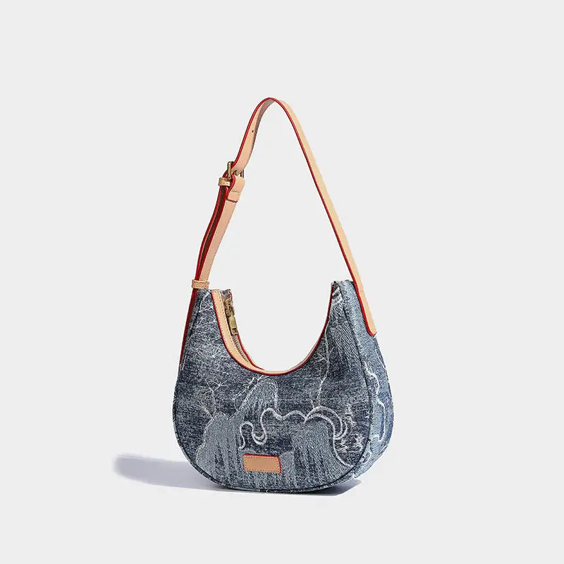 ChicStitch: Elegant Embroidery Bag for Women - Blue