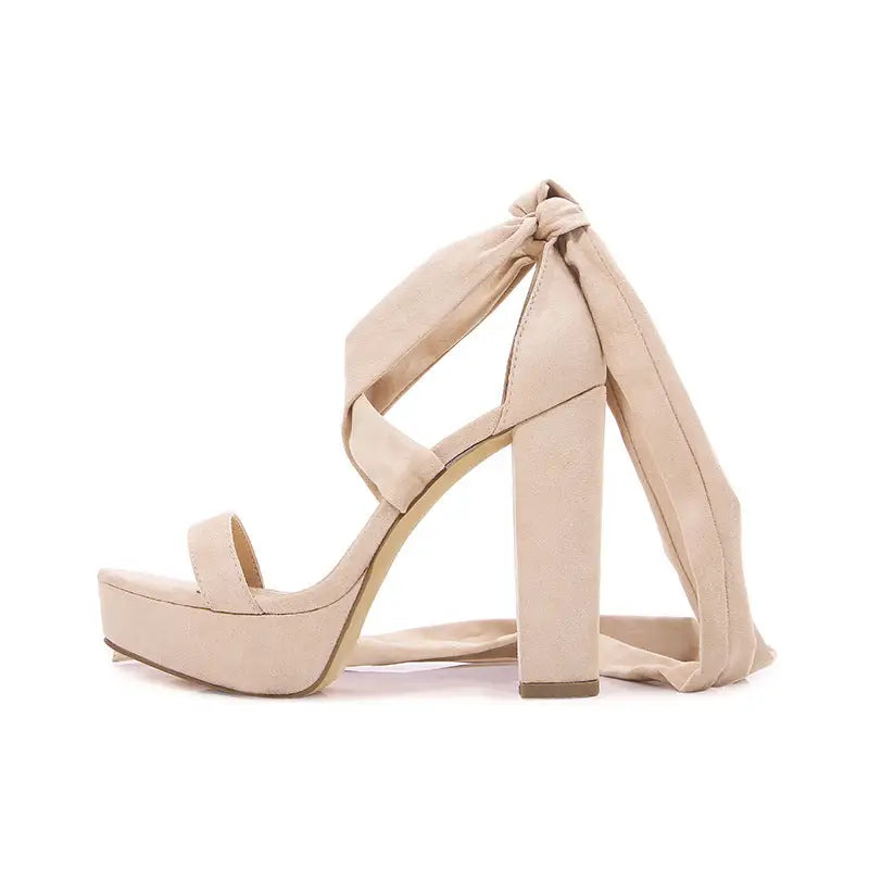 ChicStride: Women’s Peep-toe Platform Heels - Apricot / 36