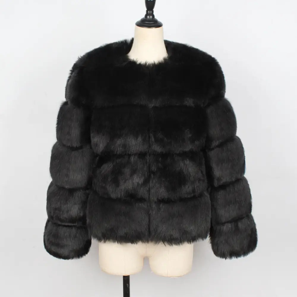 Black faux fur jacket.