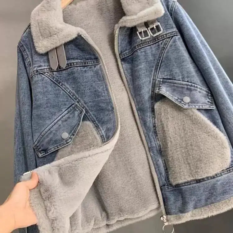 Denim jacket with faux fur lining.
